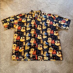 Max Boxxer Vtg Hawaiian Cotton Guitar Musical S/S Mens Camp Shirt Sz Medium